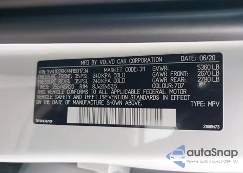 2021 Volvo Xc60 T5 Momentum z USA, uszkodzony, nr VIN YV4102RK4M1681734